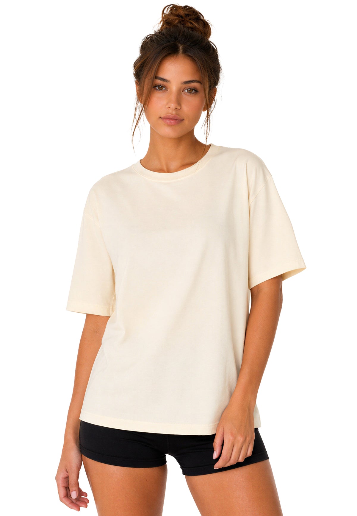 Damen Regular Fit T-Shirt Shoulder Drop in Beige – Reichstadt