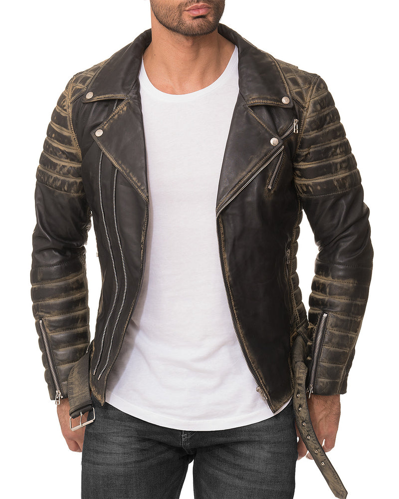 Herren Slim Fit Echtleder Jacke RS001LUX - Fungi Green