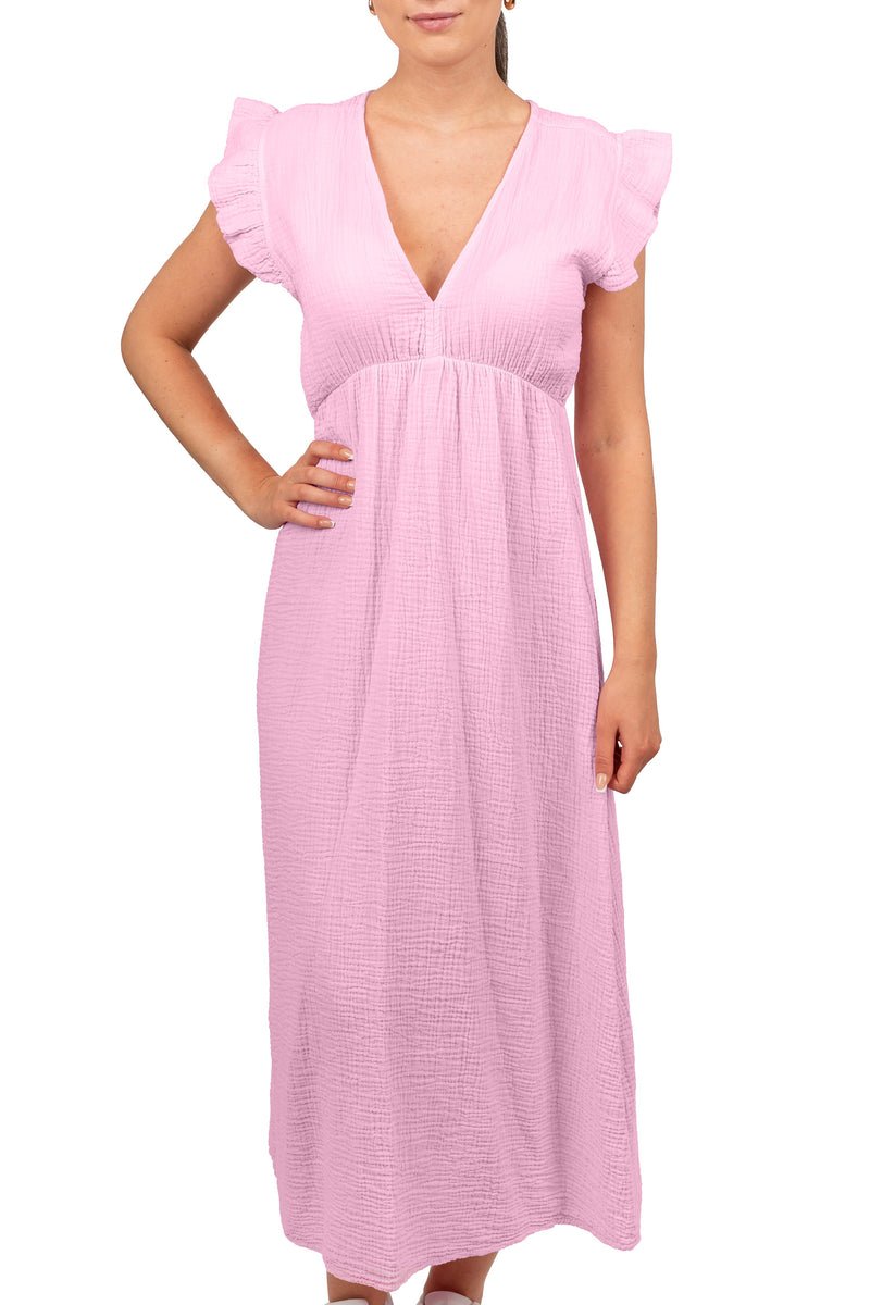 Damen Relaxed Fit Sommerkleid Musselin 25RSW076 - Pink
