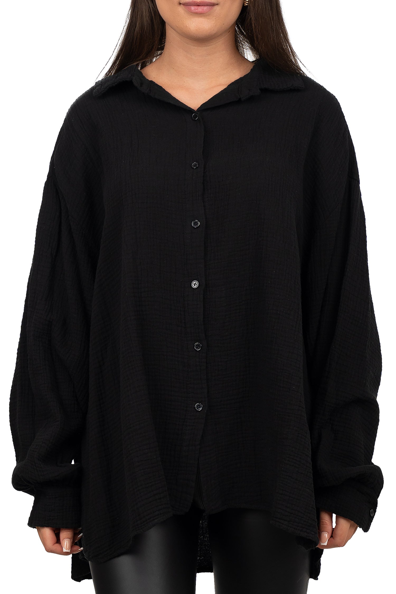 Damen Relaxed Fit Bluse Musselin 25RSW080 - Black