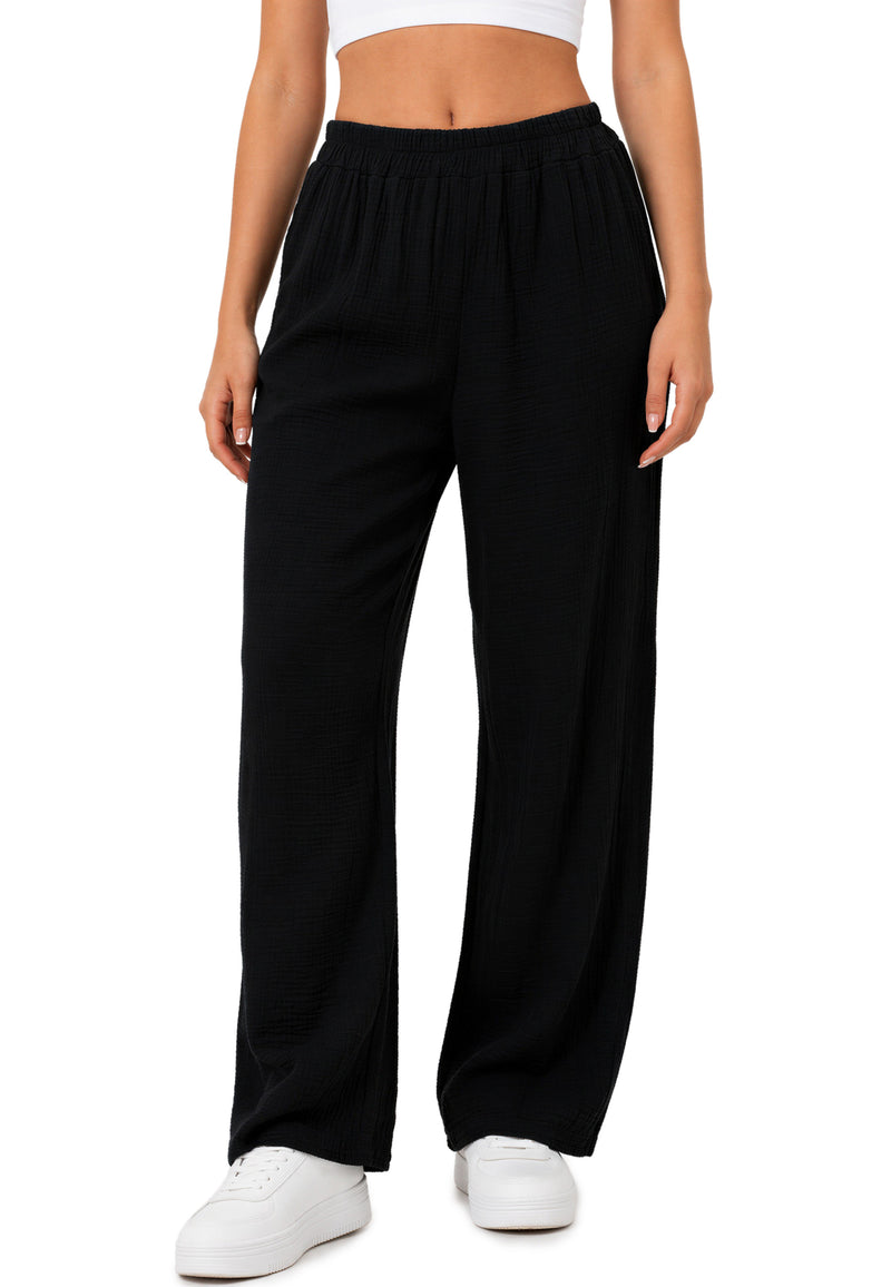 Damen Oversized Hose Musselin 25RSW082 - Black