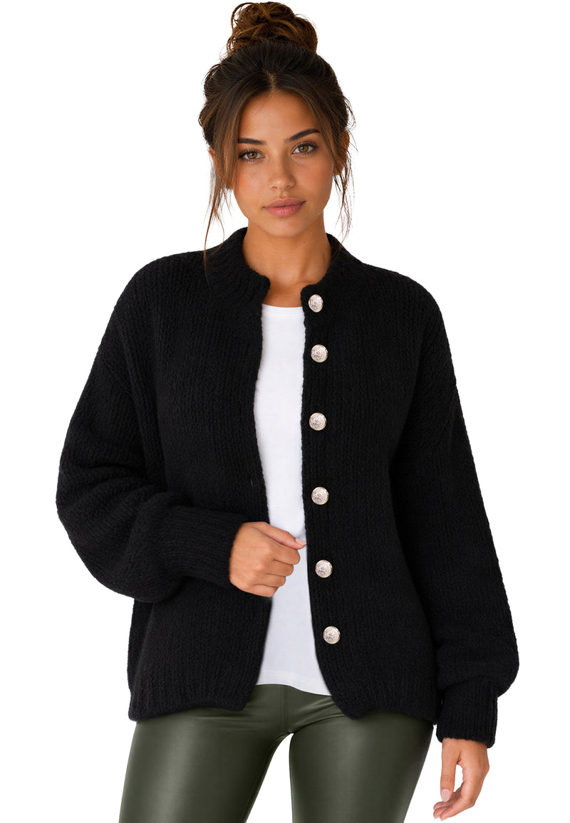 Damen Relaxed Fit Strickjacke 25RSW094 - Black