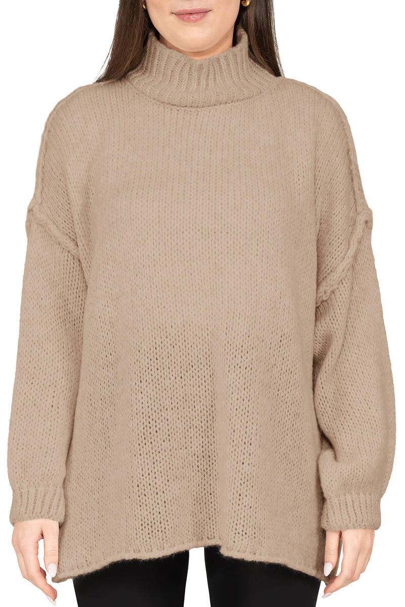 Damen Relaxed Fit Strickpullover in Dark Beige – Reichstadt