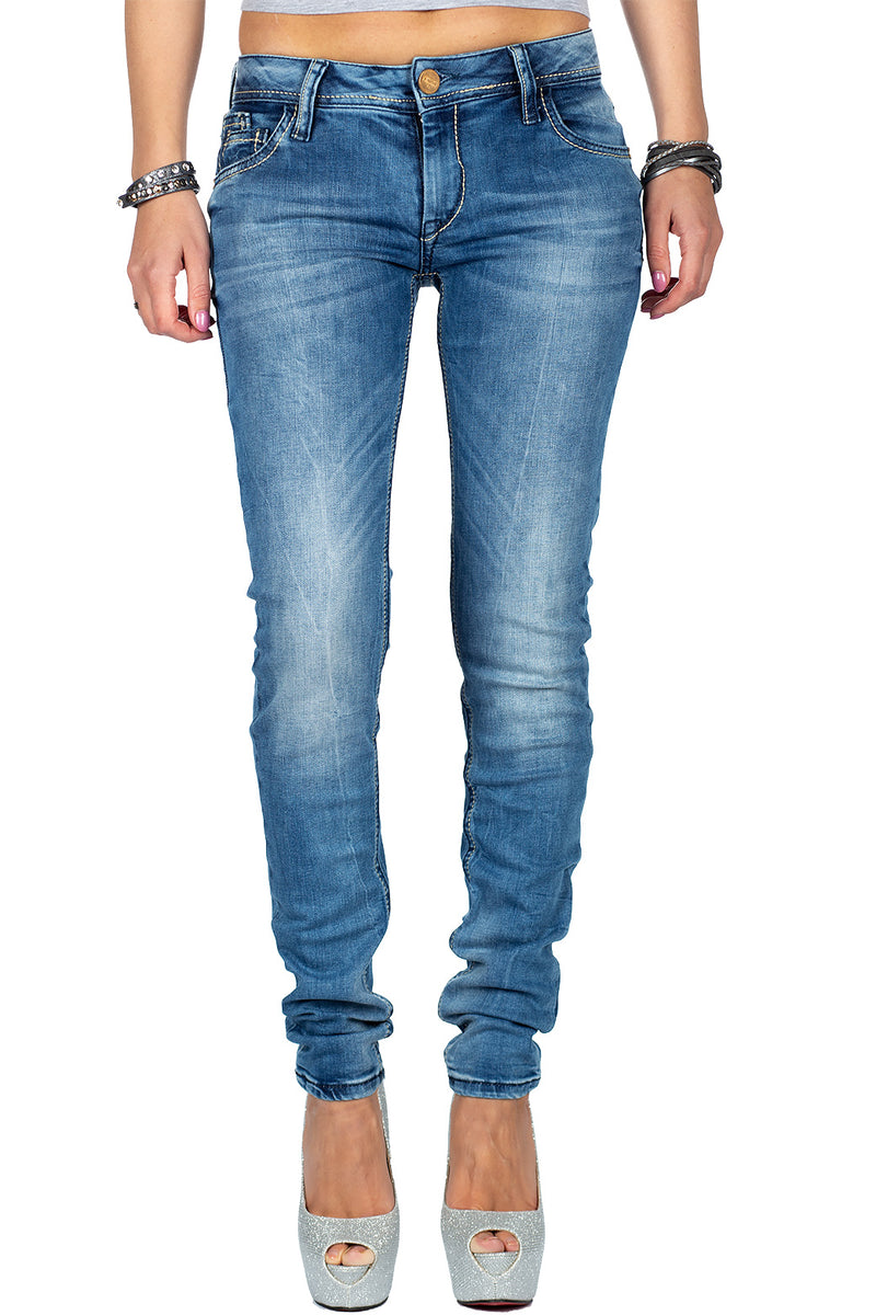 Damen Slim Fit Jeans Stonewashed in Blue – Cipo & Baxx
