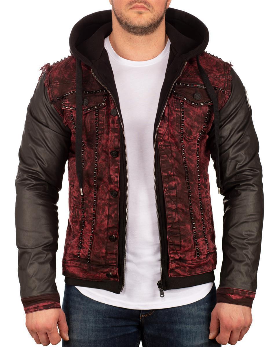 Herren Bequem Kapuzen Sweatjacke Denim in Bordeaux – Cipo & Baxx