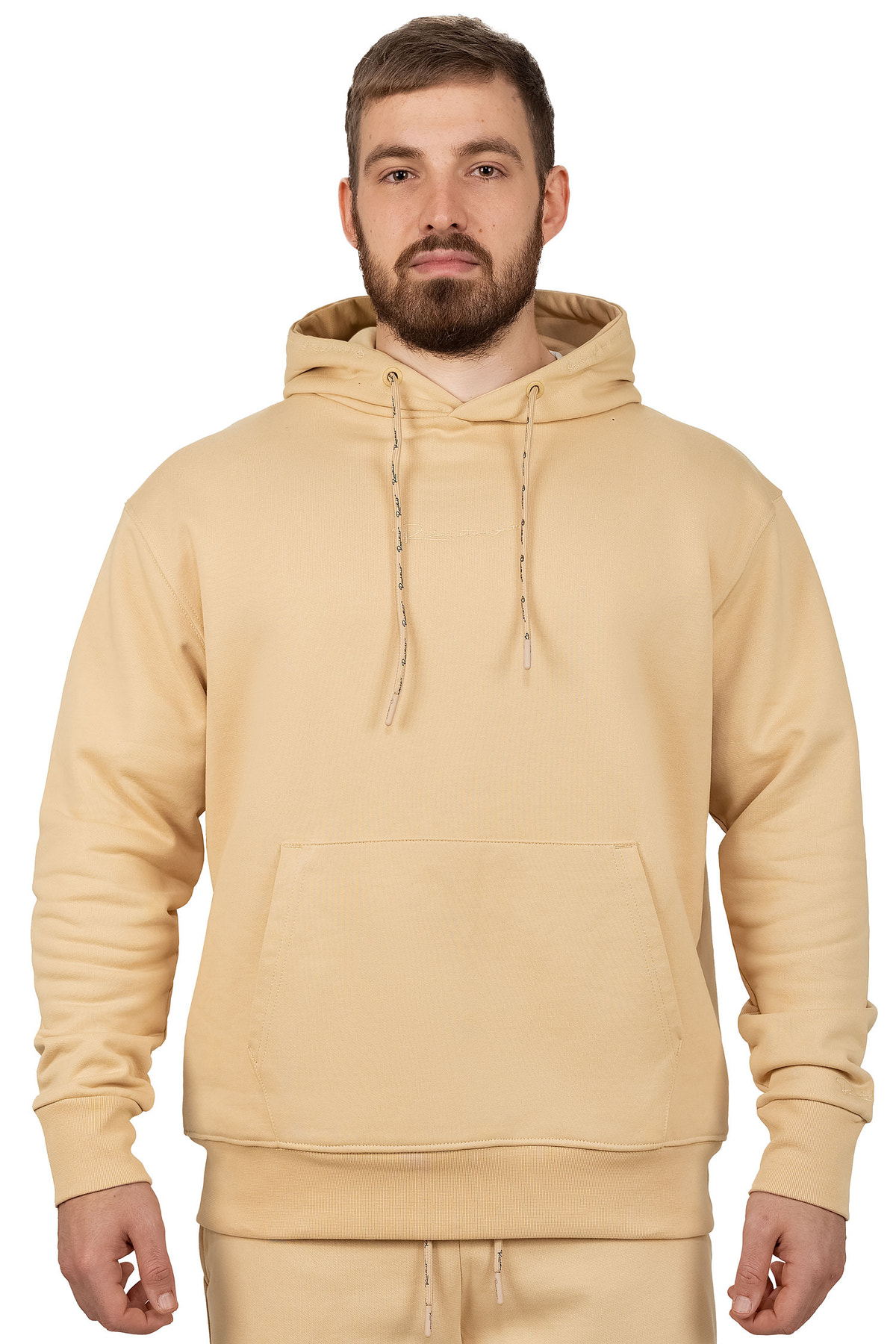 Herren Regular Fit Sport Hoodie Marken-Stick in Beige – Reichstadt