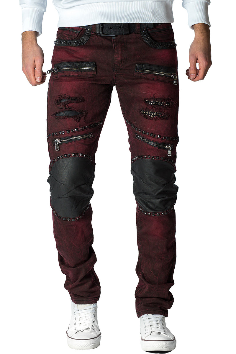 Herren Slim Fit Jeans Stonewashed in Bordeaux – Cipo & Baxx