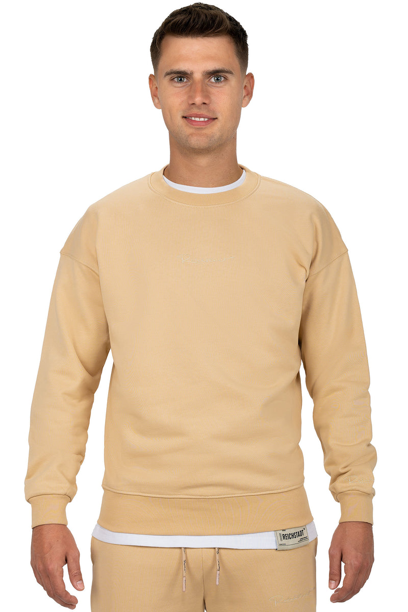 Herren Regular Fit Pullover Logo-Stitching in Beige – Reichstadt