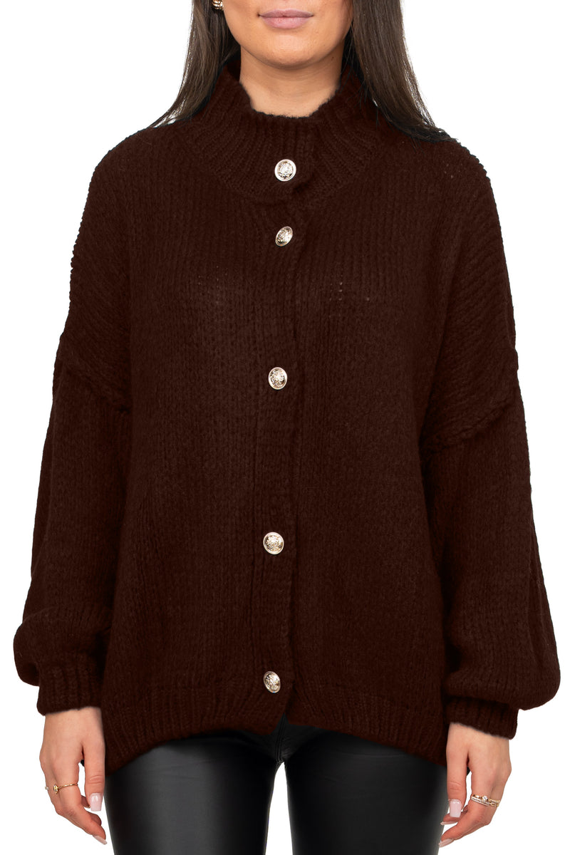 Damen Relaxed Fit Strickjacke Oversized-Look in Brown – Reichstadt
