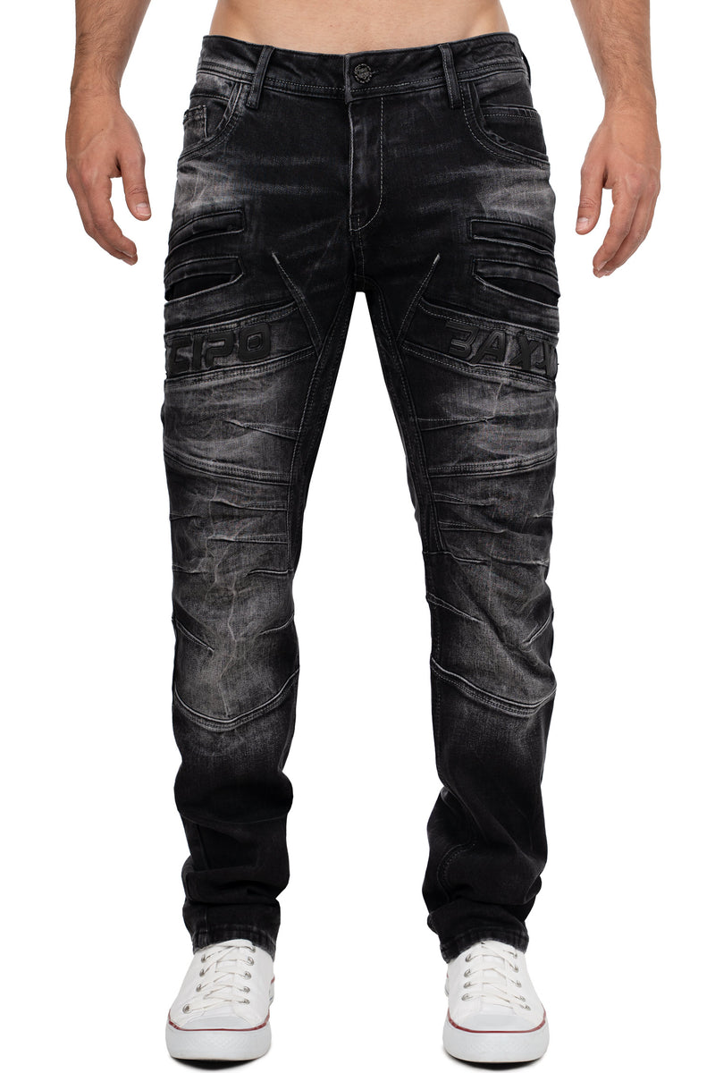 Herren Regular Fit Jeans Stonewashed CD491 - Black