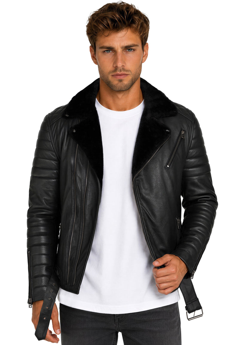 Herren Slim Fit Kunstlederjacke RS008PU - Black - Black Zipper