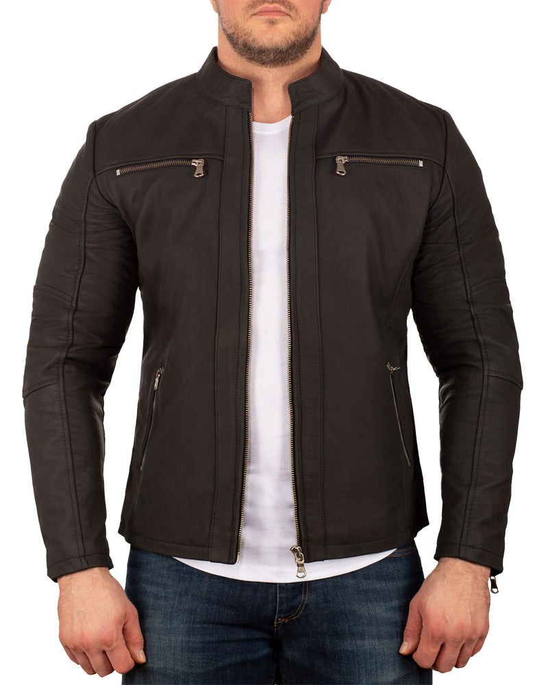 Reichstadt Herren Slim Fit Echtlederjacke Silver Zipper Grau (Modell 20RS20LUX) - Ansicht 1