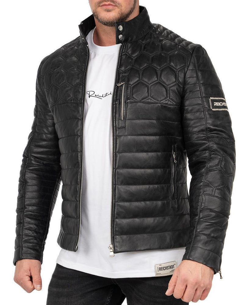 Herren Slim Fit Echtlederjacke Echtleder in Black – Reichstadt