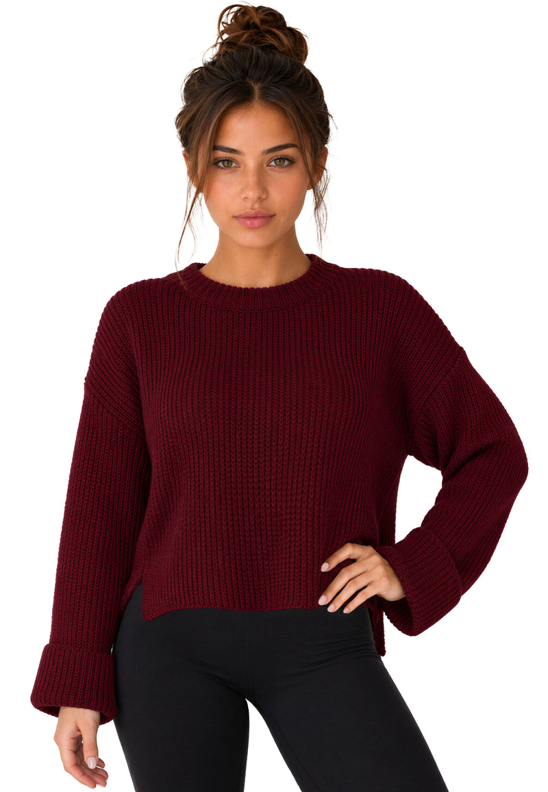Damen Relaxed Fit Strickpullover 25RSW093 - Bordeaux