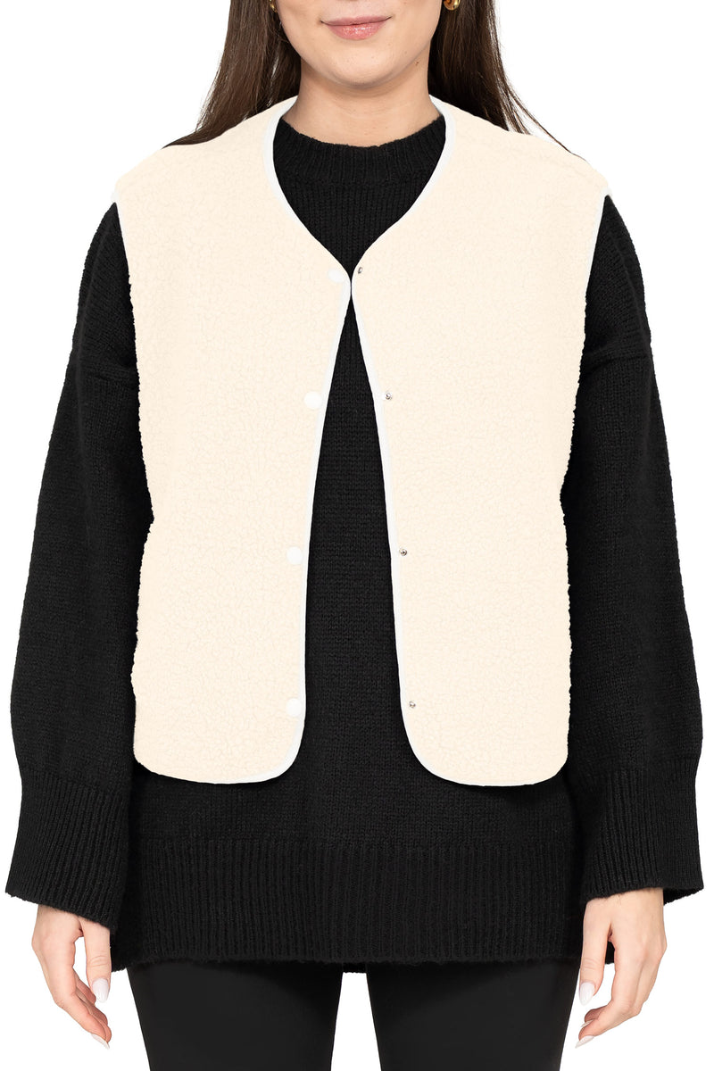 Damen Relaxed Fit Teddy Weste in White – Reichstadt