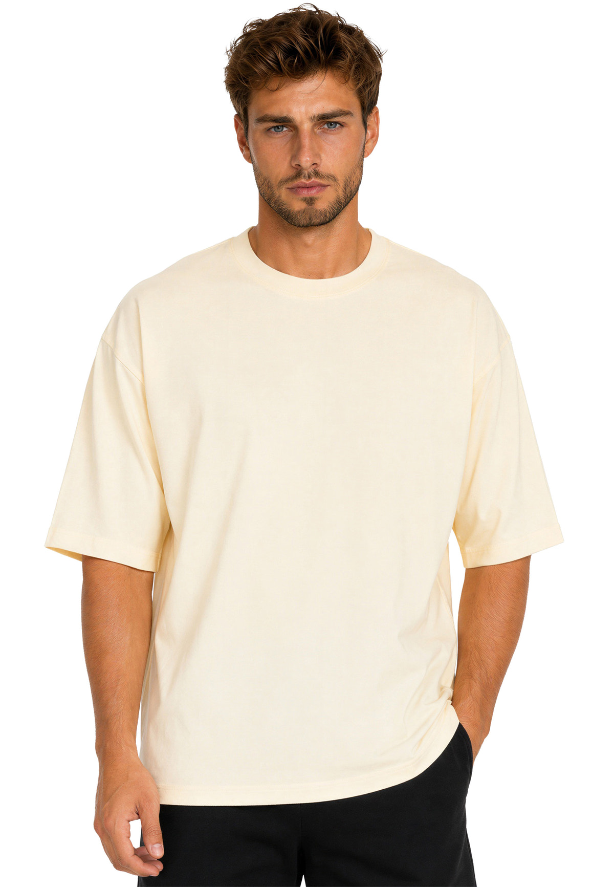 Herren Regular Fit T-Shirt Shoulder Drop in Beige – Reichstadt