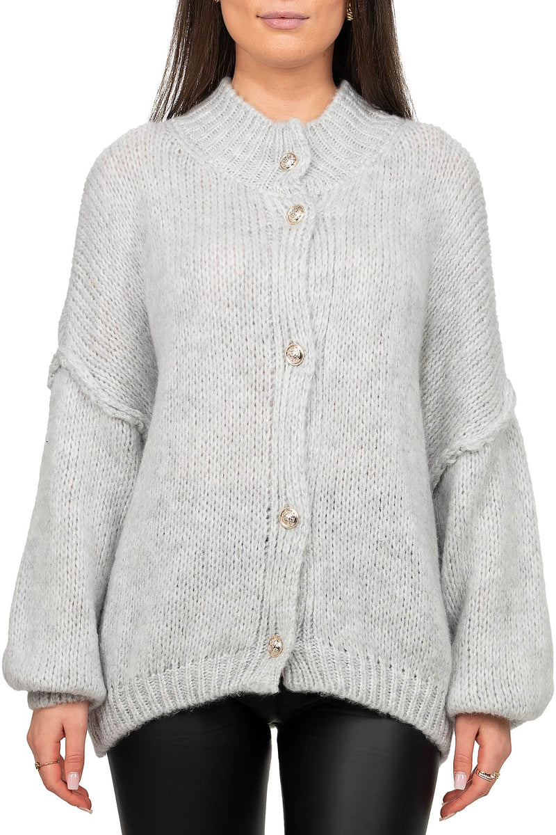 Damen Relaxed Fit Strickjacke Oversized-Look in Light Grey – Reichstadt