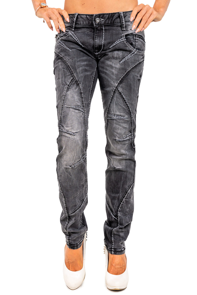 Damen Straight Fit Jeans Stonewashed in Black – Cipo & Baxx