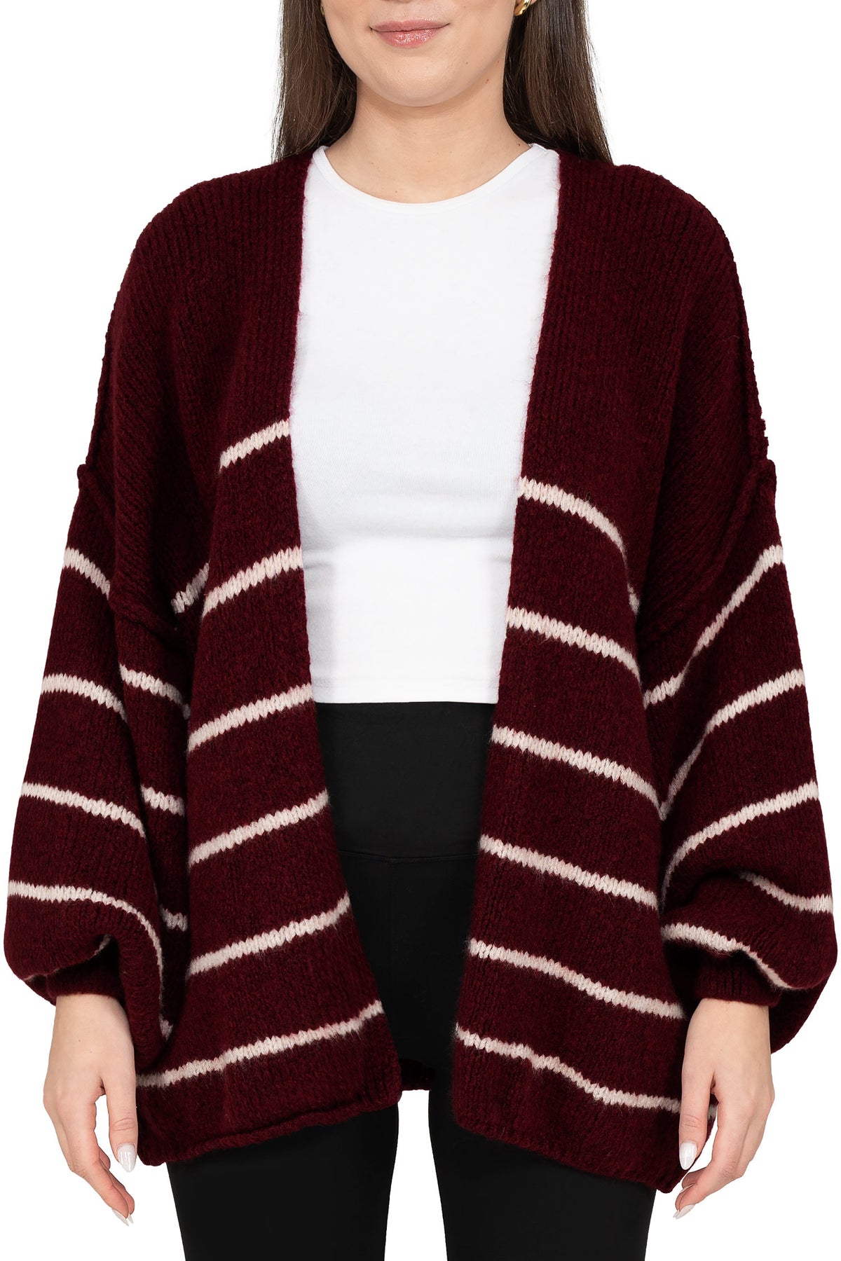 Damen Relaxed Fit Cardigan 25RSW088 - Bordeaux-White
