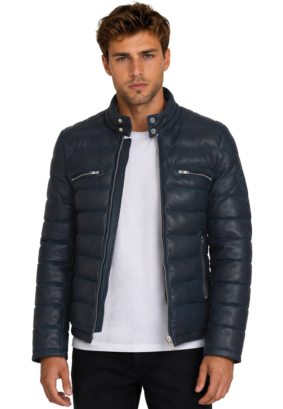 Herren Regular Fit Jacke Echtleder 19RS016 - Navy