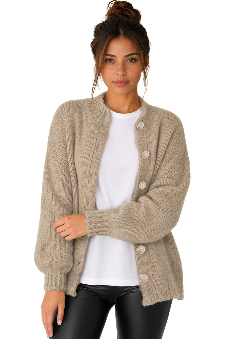 Damen Relaxed Fit Strickjacke 25RSW094 - Dark Beige