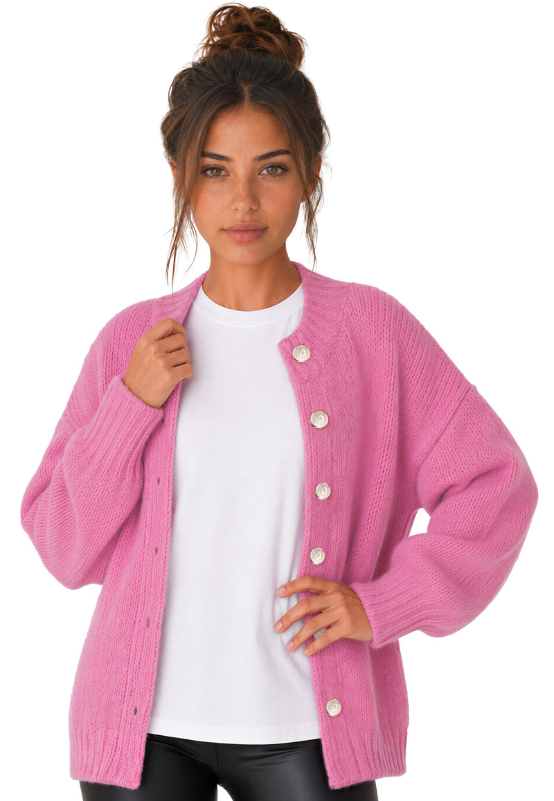 Damen Relaxed Fit Strickjacke 25RSW094 - Pink