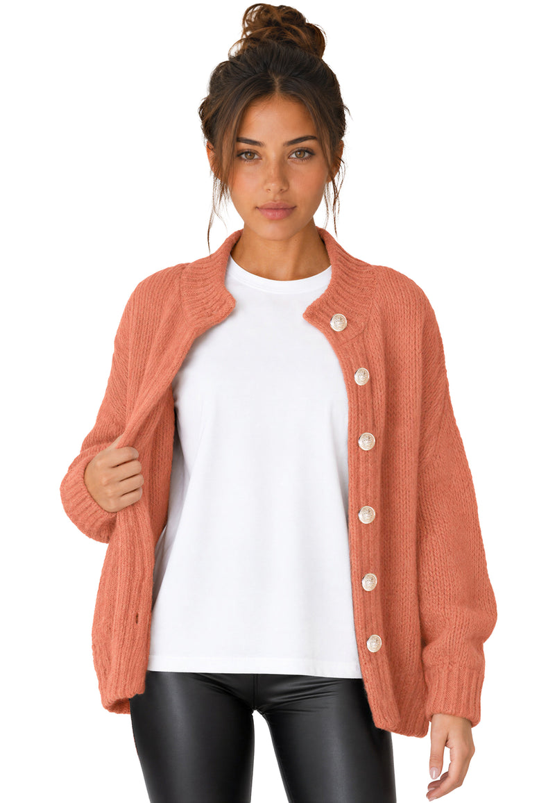 Damen Relaxed Fit Strickjacke 25RSW094 - Orange