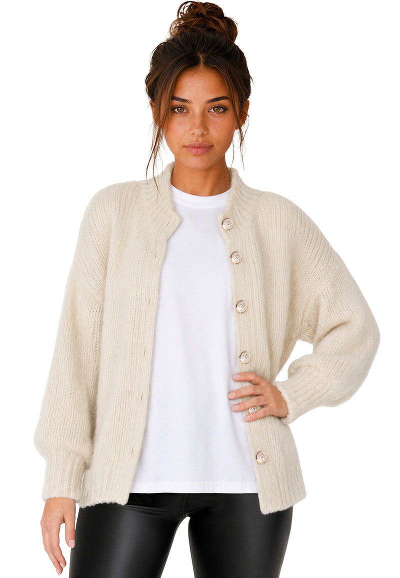 Damen Relaxed Fit Strickjacke 25RSW094 - Beige