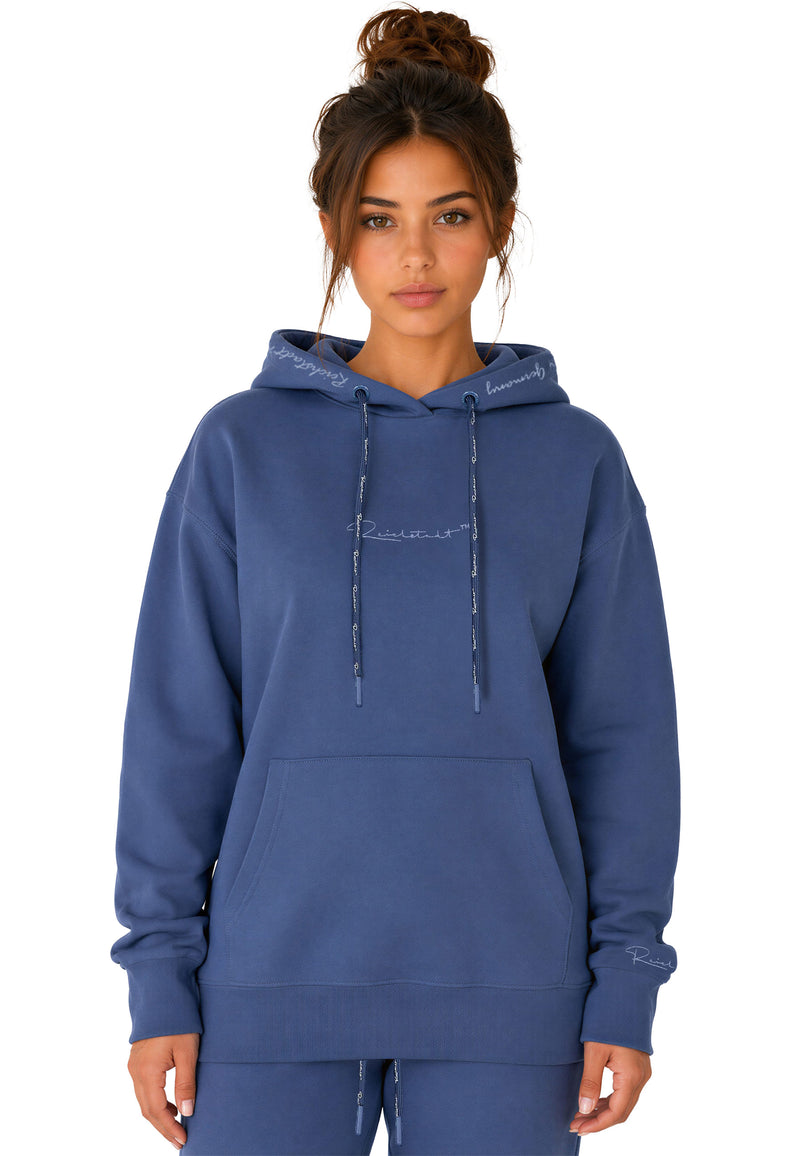 Damen Relaxed Fit Hoodie Marken-Stick in Dark Blue – Reichstadt