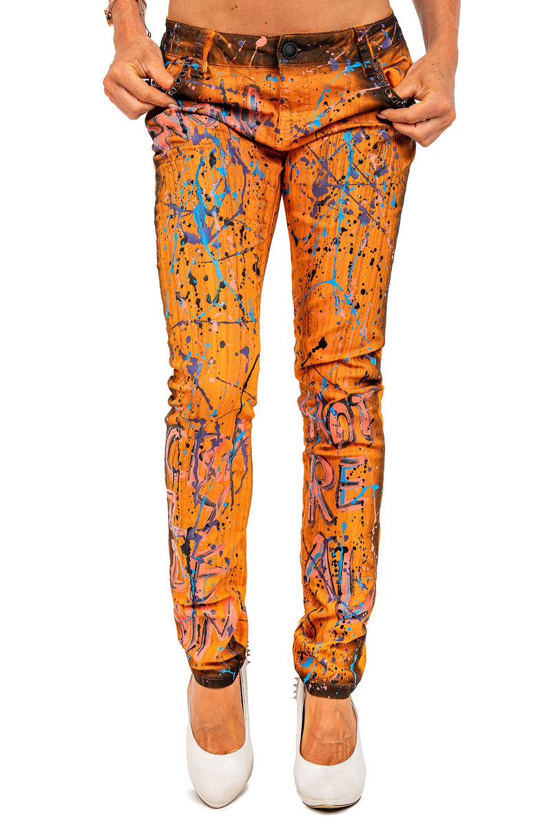Damen Slim Fit Jeans Mid Waist in Orange – Cipo & Baxx