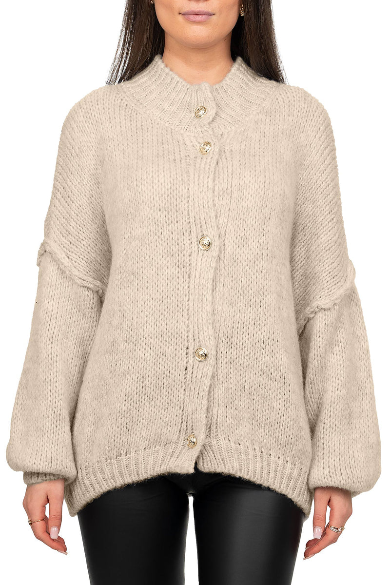Damen Relaxed Fit Strickjacke Oversized-Look in Beige – Reichstadt