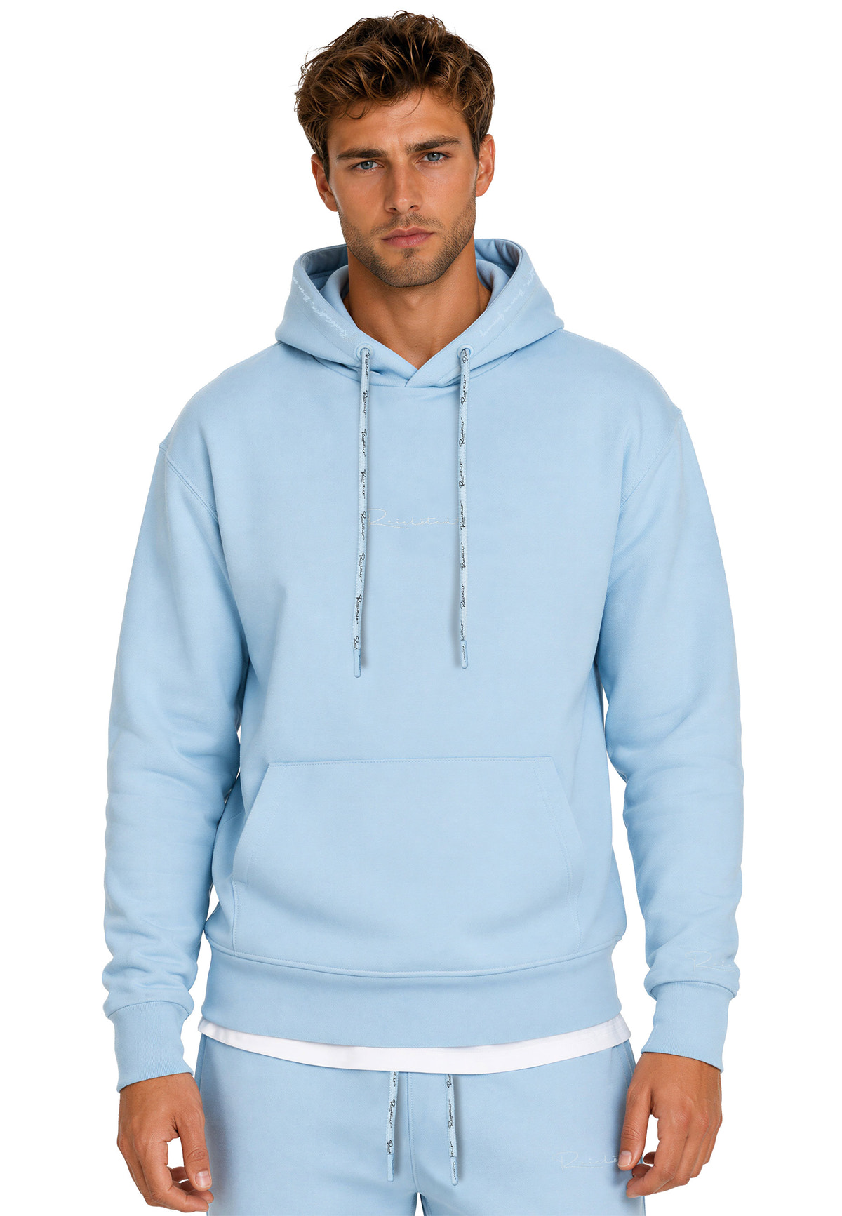 Herren Regular Fit Hoodie Marken-Stick in Baby Blue – Reichstadt
