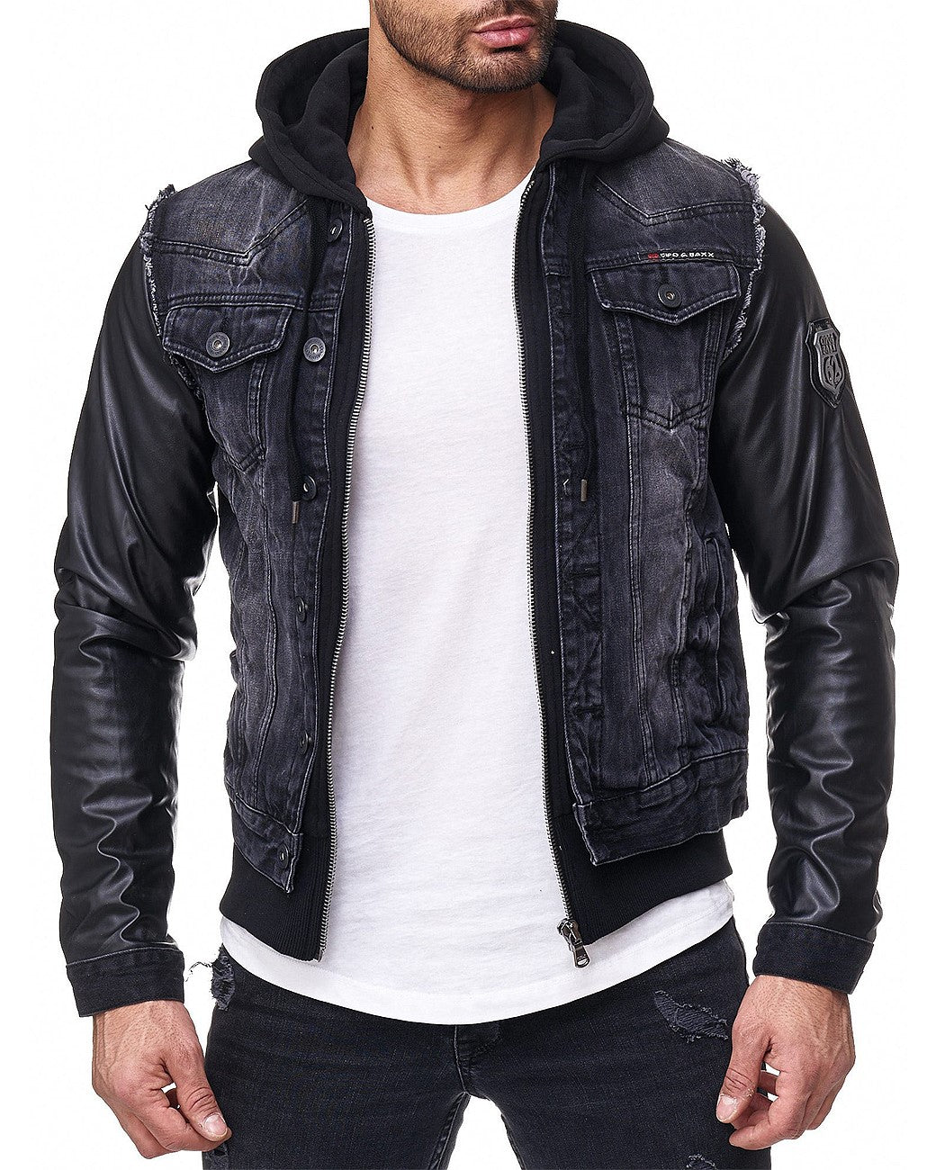 Herren Regular Fit Jacke Stonewashed C1290 - Black