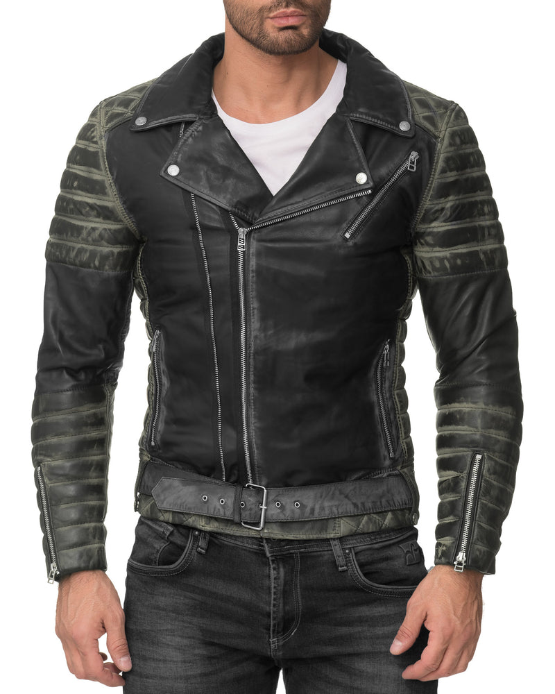 Herren Slim Fit Echtleder Jacke in Fungi Green – Reichstadt