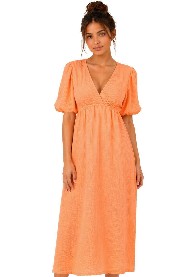 Damen Relaxed Fit Sommerkleid Musselin 25RSW077 - Orange