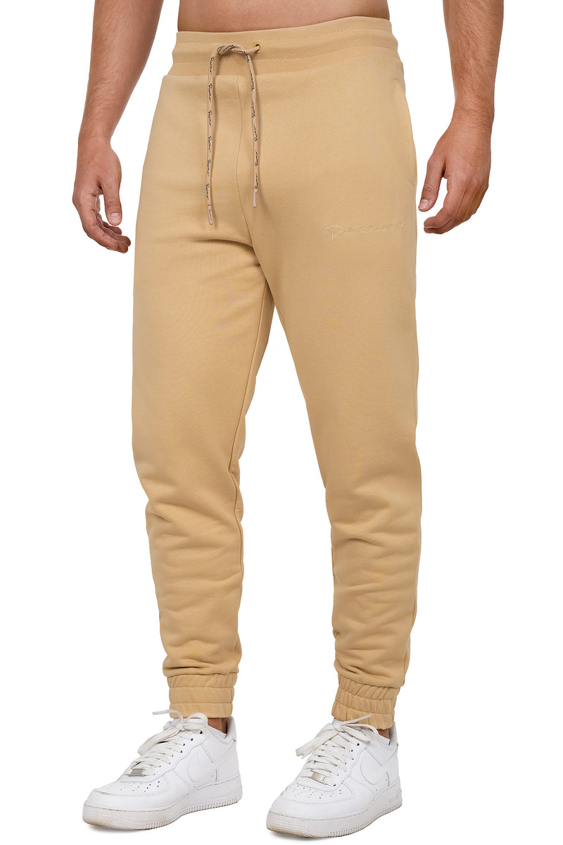 Herren Regular Fit Jogginghose Marken-Stick in Beige – Reichstadt