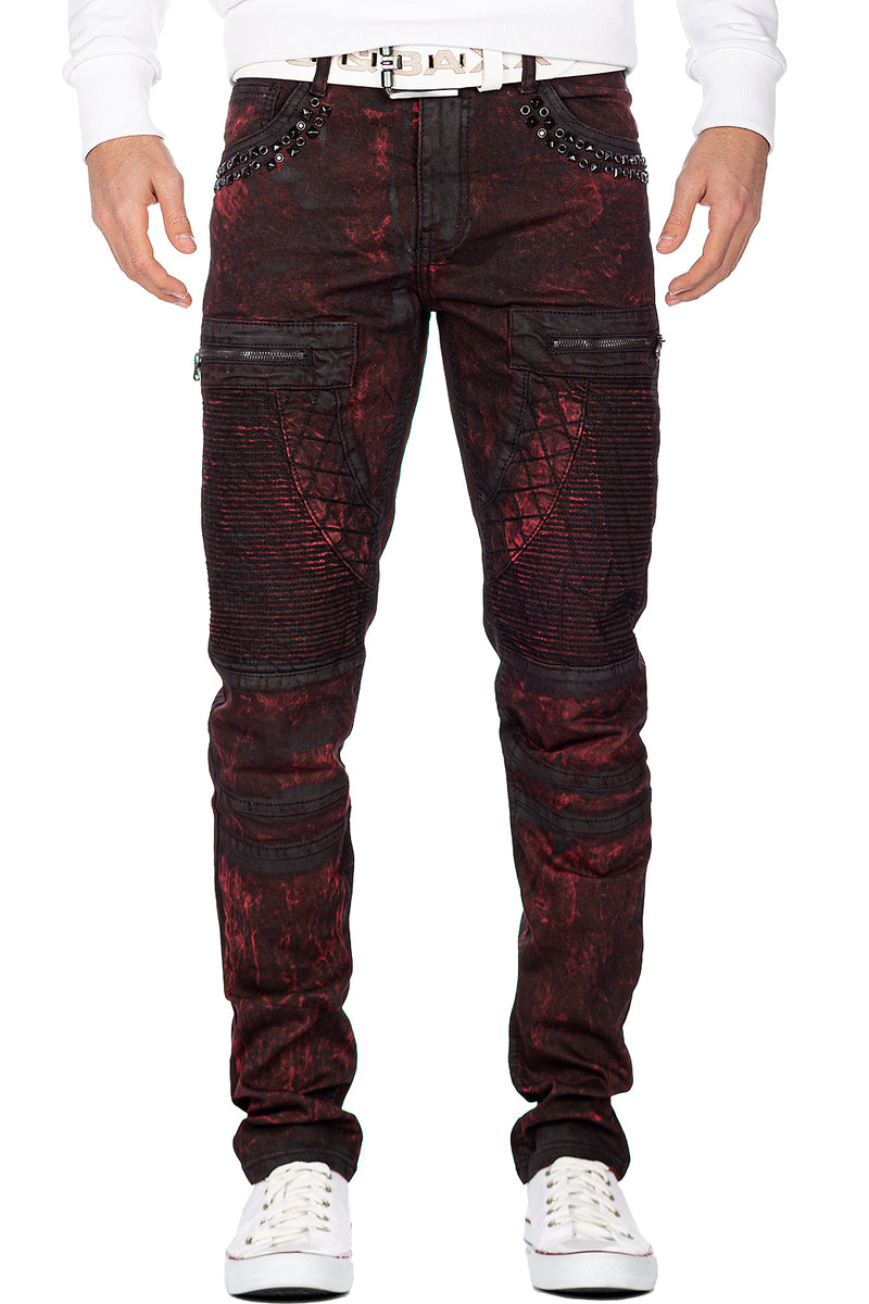 Regular Fit Jeans mit Reißverschlüssen an den Gesäßtaschen in Bordeaux – Cipo & Baxx