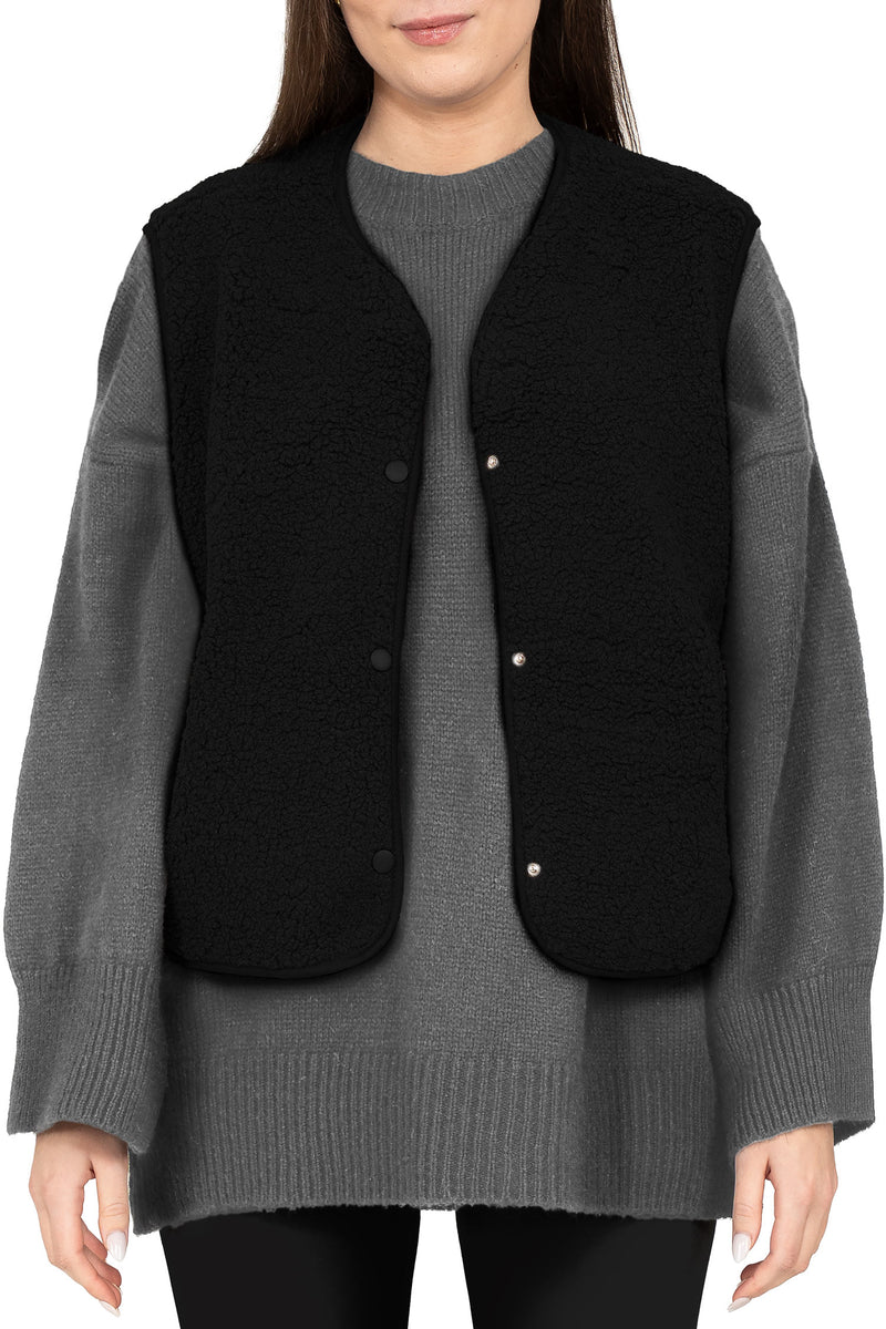 Damen Relaxed Fit Teddy Weste in Black – Reichstadt