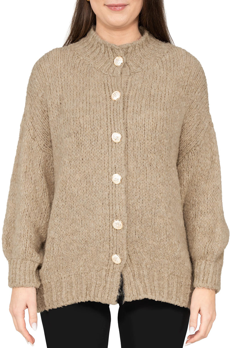 Damen Relaxed Fit Strickjacke in Dark Beige – Reichstadt