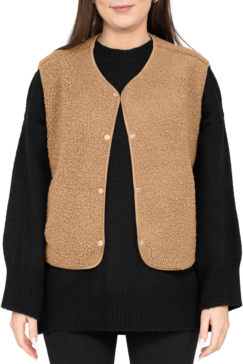 Damen Relaxed Fit Teddy Weste in Dark Beige – Reichstadt