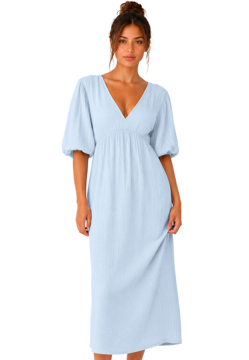 Damen Relaxed Fit Sommerkleid Musselin 25RSW077 - Baby Blue