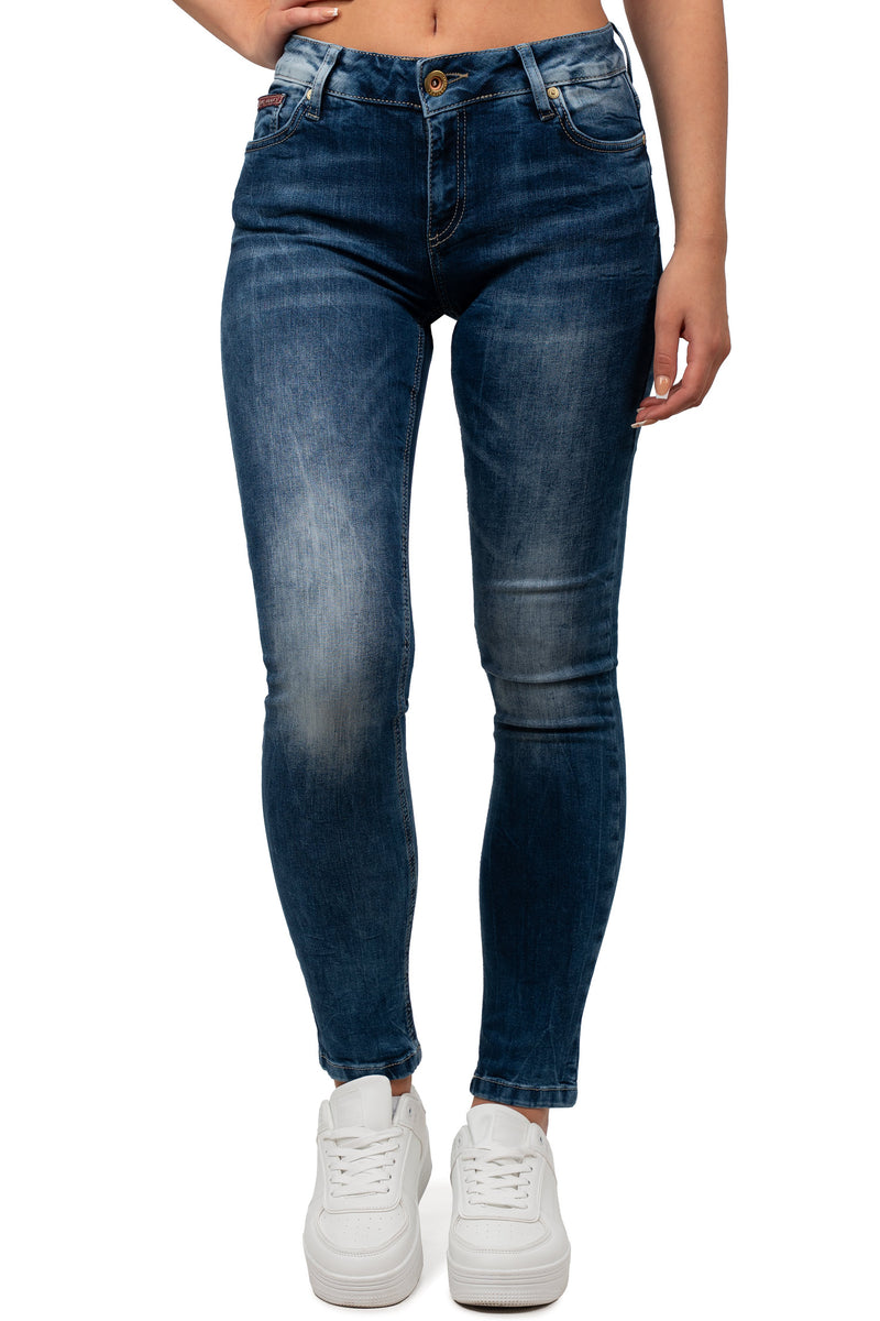 Damen Slim Fit Jeans Stonewashed in Blue – Cipo & Baxx