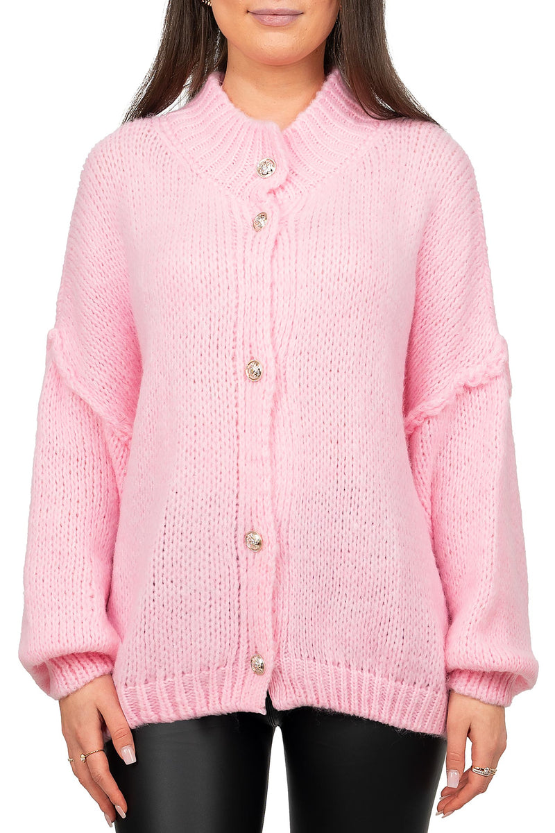 Damen Relaxed Fit Strickjacke Oversized-Look in Pink – Reichstadt