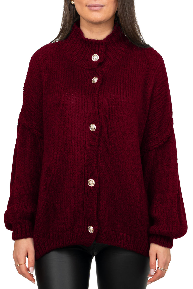 Damen Relaxed Fit Strickjacke Oversized-Look in Bordeaux – Reichstadt