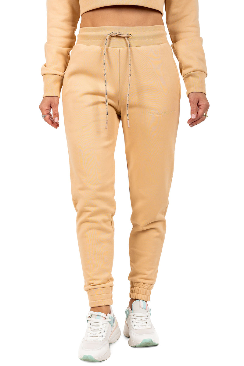 Damen Slim Fit Jogginghose Marken-Stick in Beige – Reichstadt