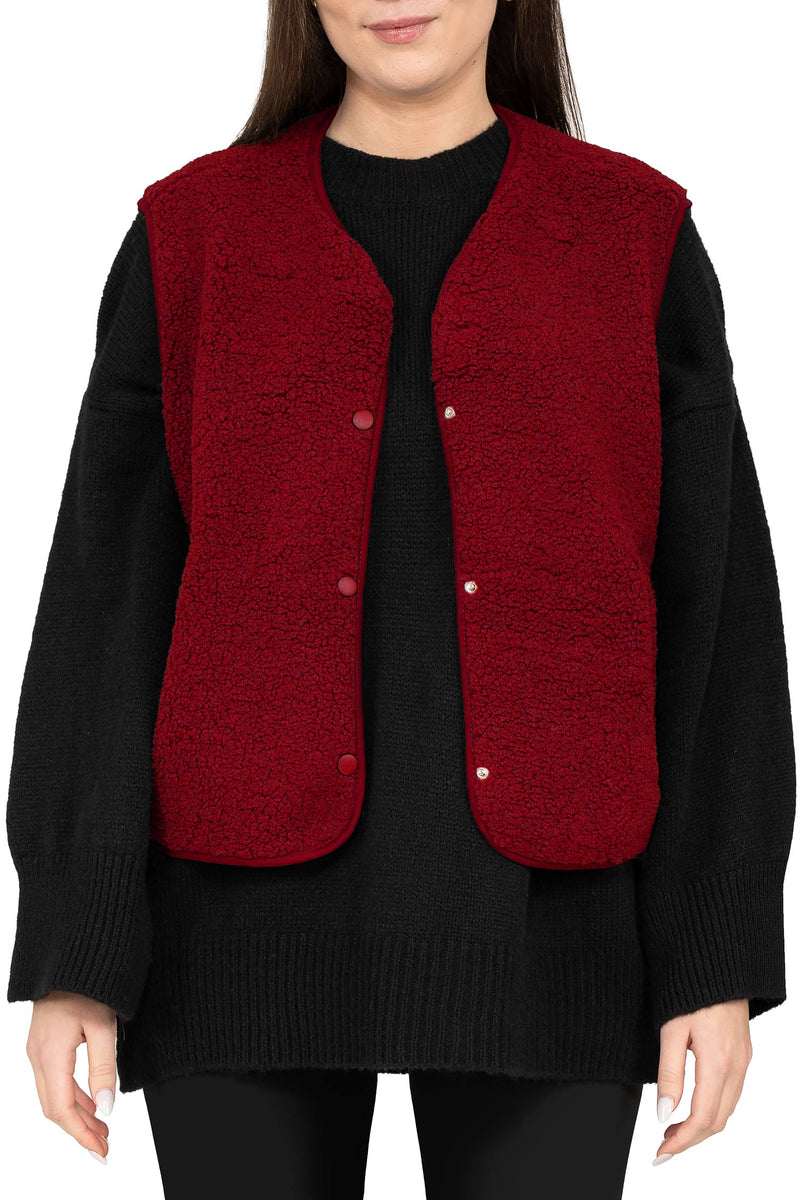 Damen Relaxed Fit Teddy Weste in Bordeaux – Reichstadt