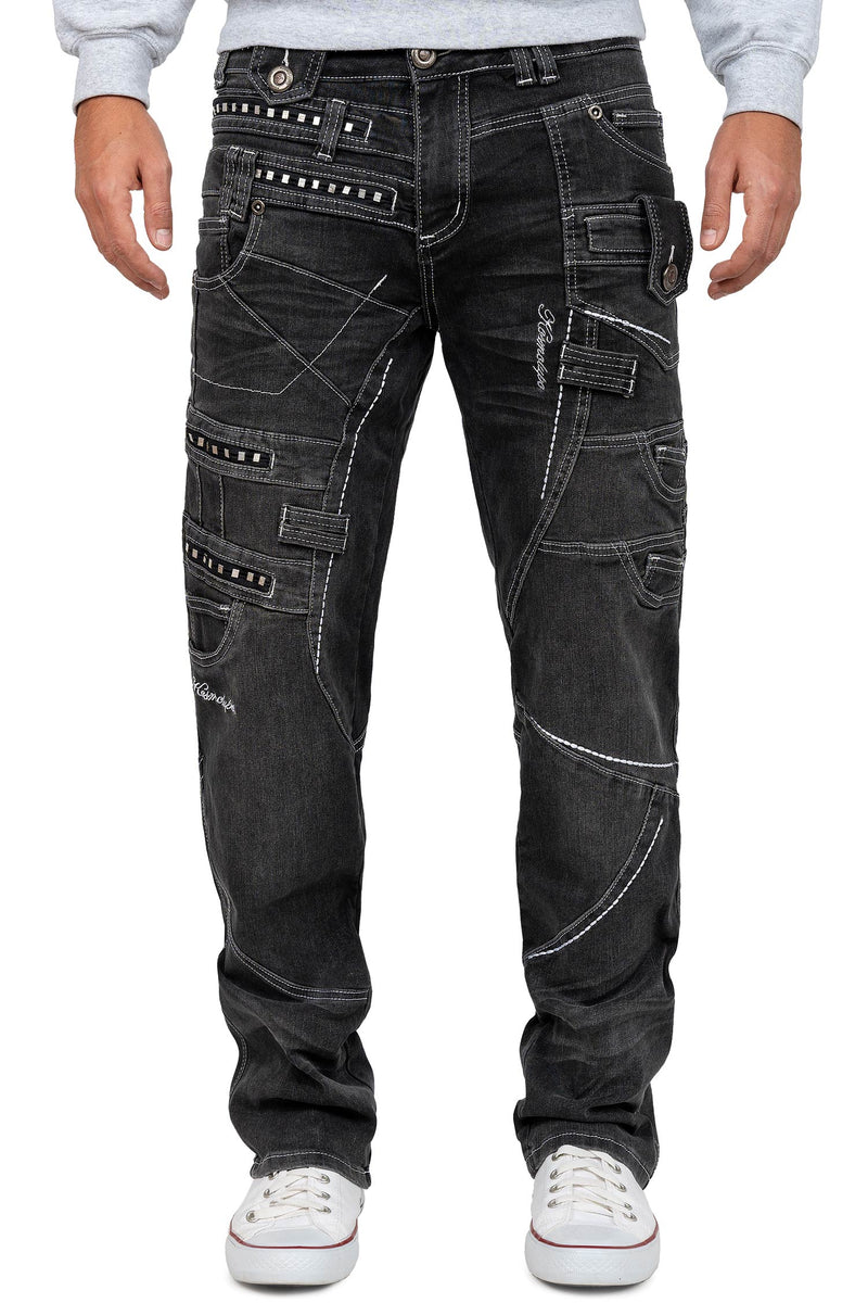 Herren Regular Fit Jeans Stonewashed KM001-2 - Grey
