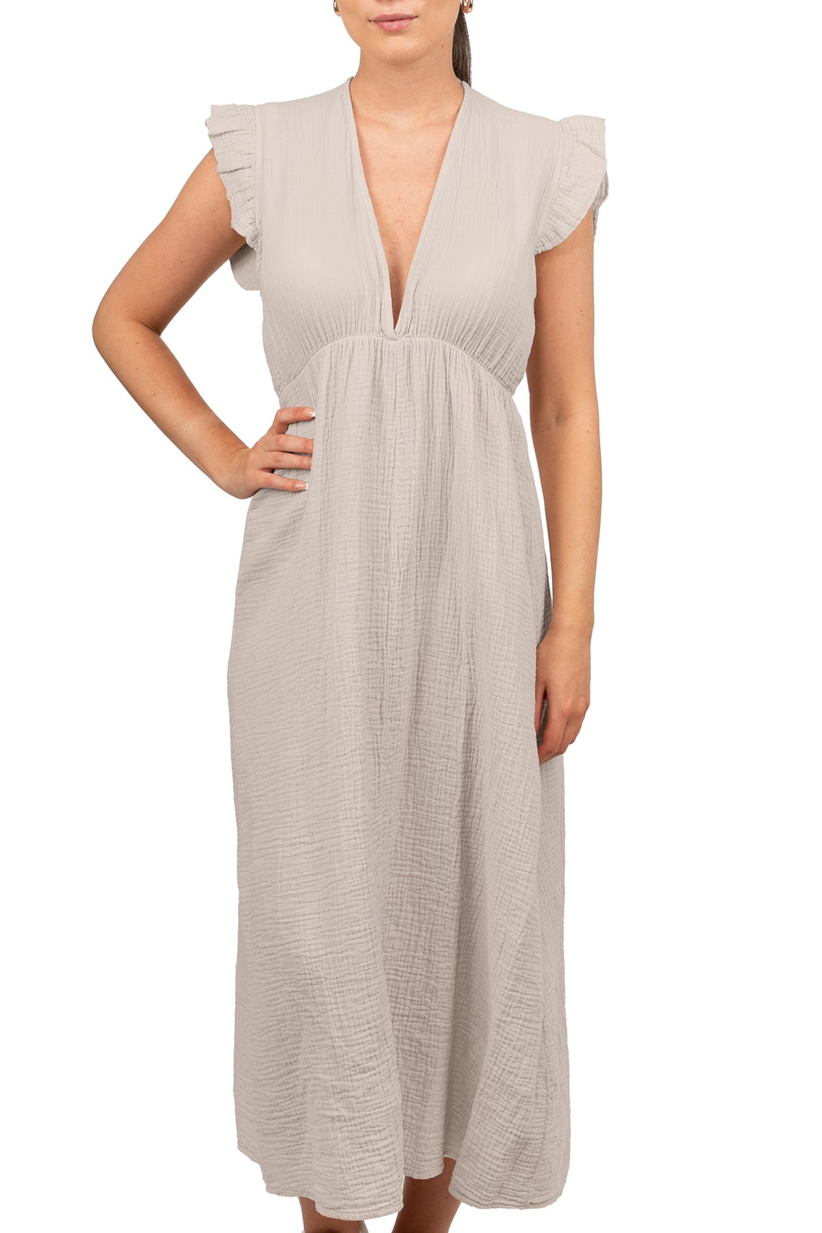 Damen Relaxed Fit Sommerkleid Musselin in Beige – Reichstadt