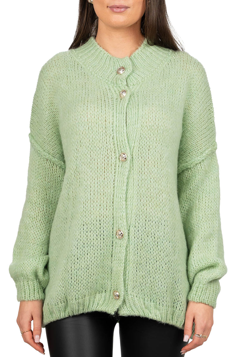 Damen Relaxed Fit Strickjacke Oversized-Look in Mint – Reichstadt