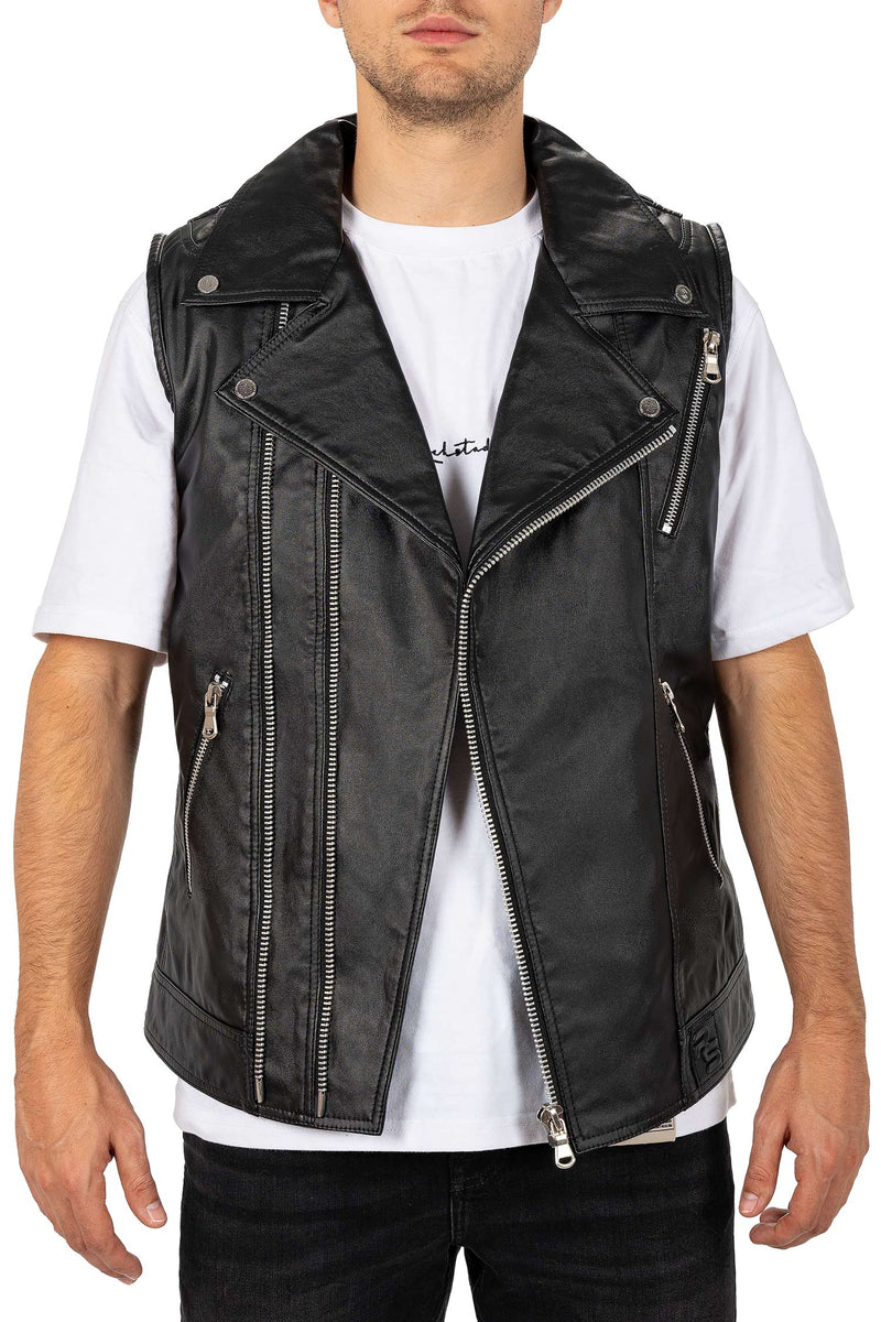 Herren Regular Fit Kunstlederweste PU in Black – Reichstadt